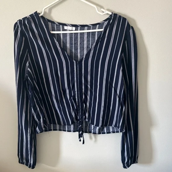 Ardene Striped Navy Tie-Front - Picture 1 of 5